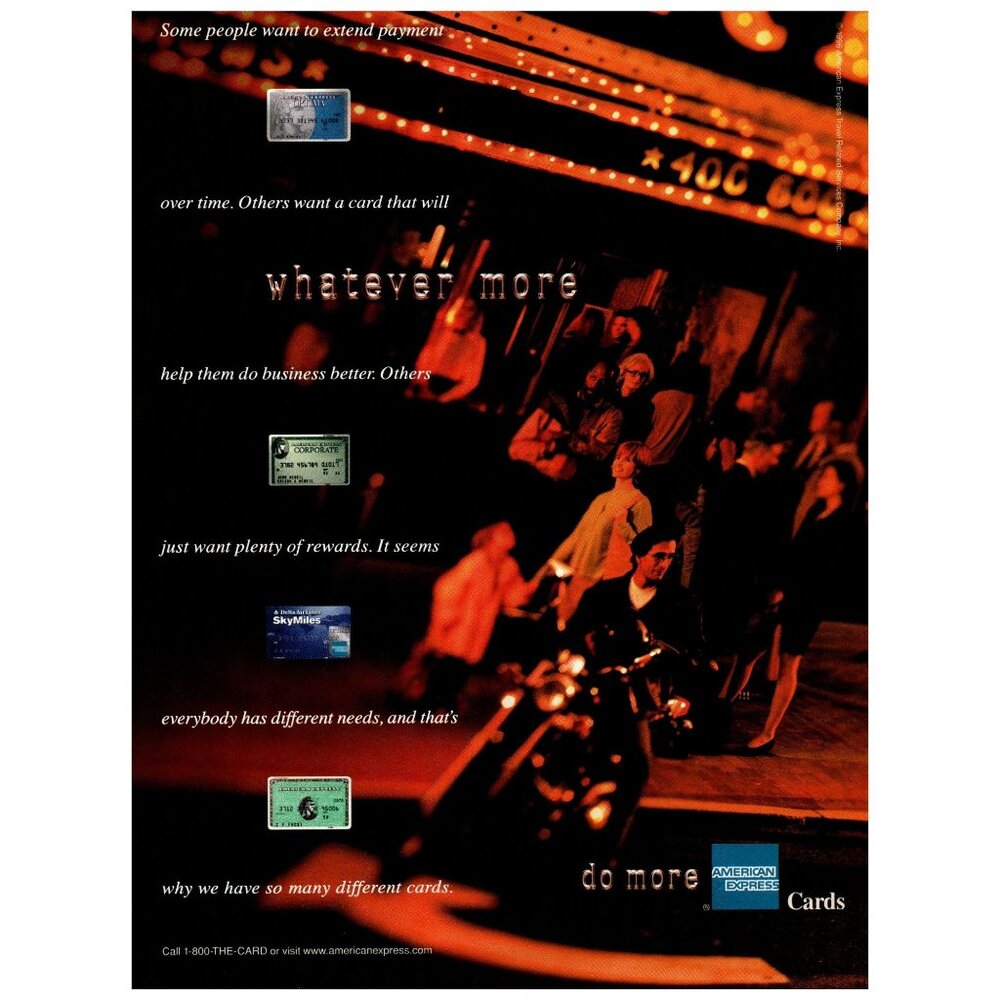 1996 Amex American Express Credit Charge Cards Vintage Print Ad Bar Wall Art